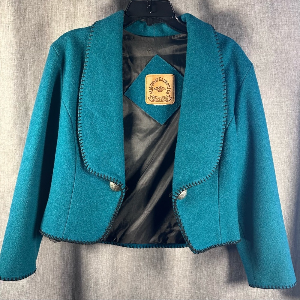 Western Teal Wool LS Dress Jacket by Mid-West Garment Co. Since 1928 Size Med - Picture 8 of 11